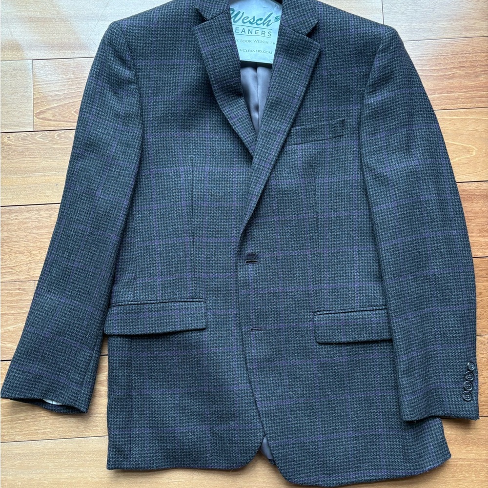 Mens Lauren Ralph Lauren 100% Wool Sport Coat Black/grey w subtle purple plaid